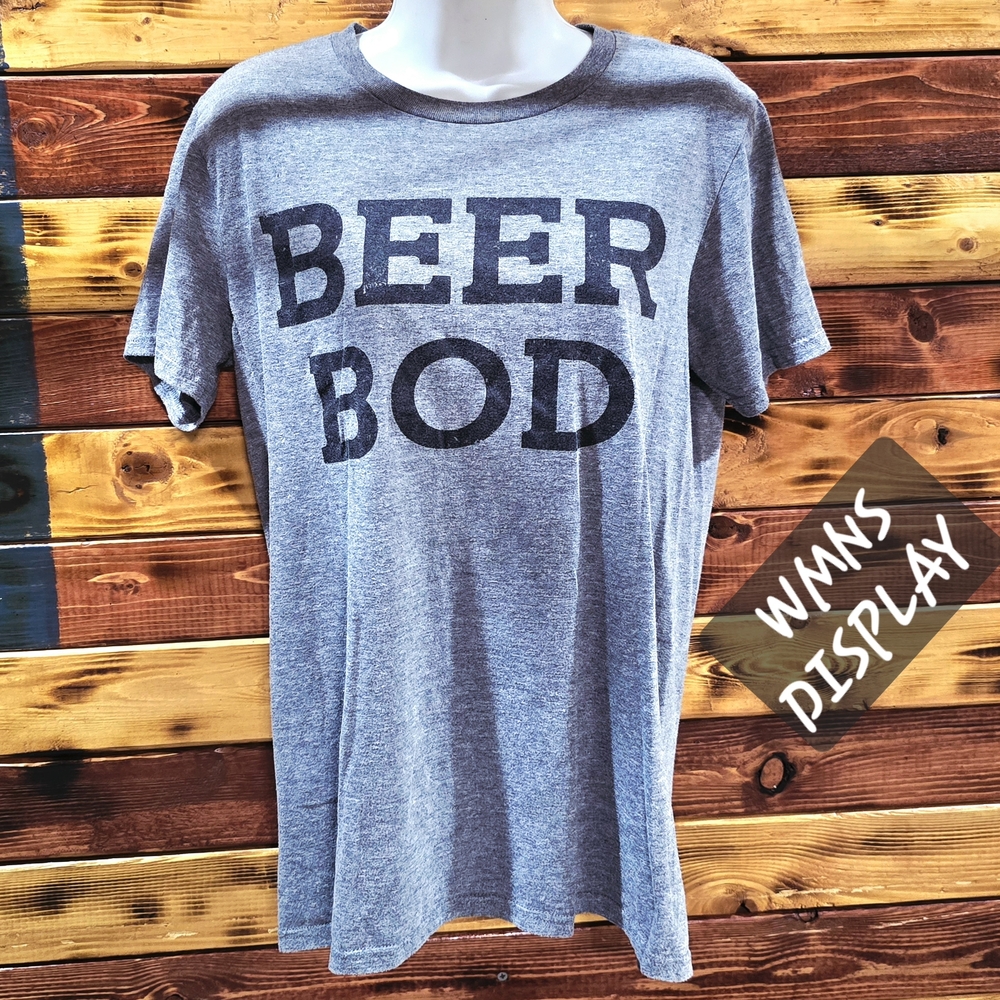 Anvil Lightweight Heather Gray "BEER BOD" Funny Graphic Tee Shirt Size M unisex
